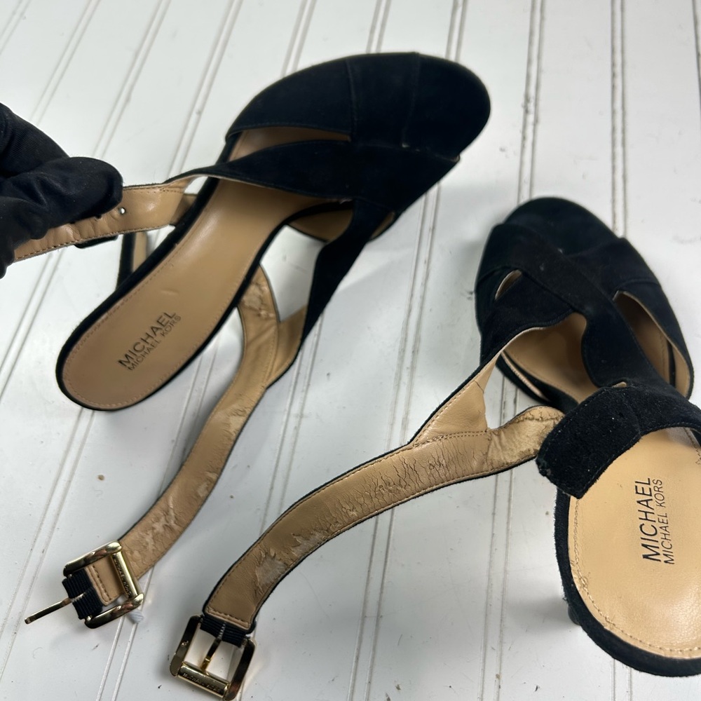 Michael Kors Black Suede Becky Open-Toe Slingback Heels Women’s Size 9.5 - Picture 6 of 12